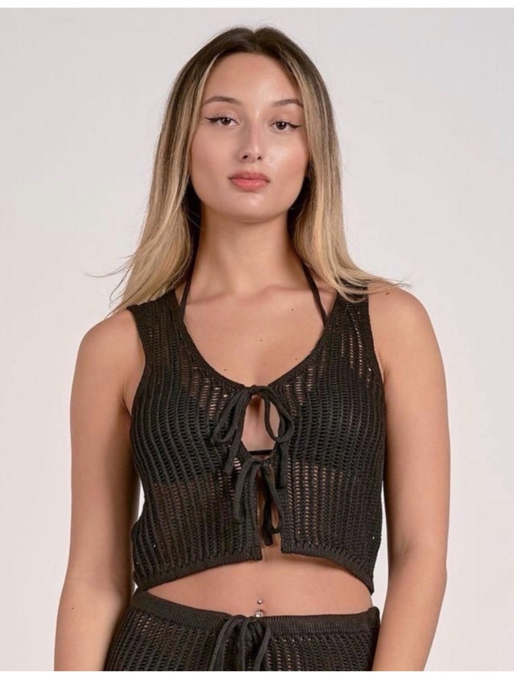 NWT Sensea Crochet Tie-Front
Crop Top Black Boho Festival
Size Medium